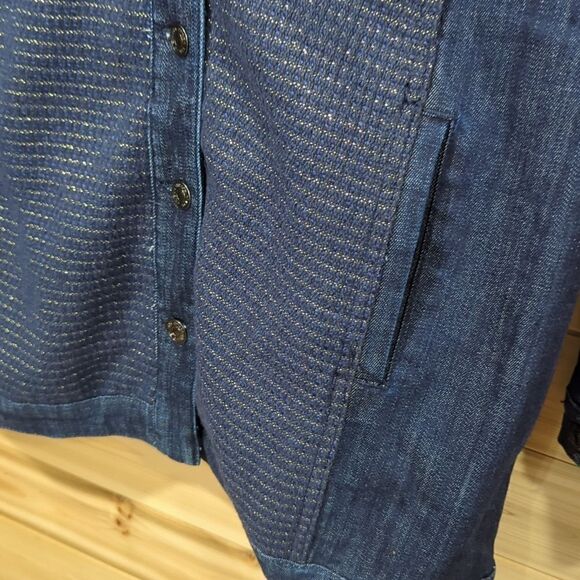 Chico's Jacket Womens Large Blue Denim Jacket with Metallic stitching Size 2 - Picture 4 of 9